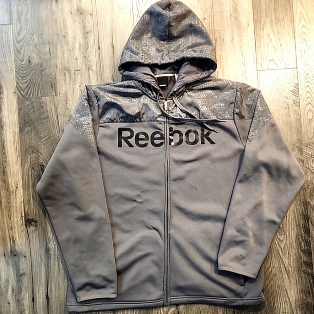 Mens Size XL Full Zip Hoodie Reebok 2014 Hooded Reflective With Pockets Gray